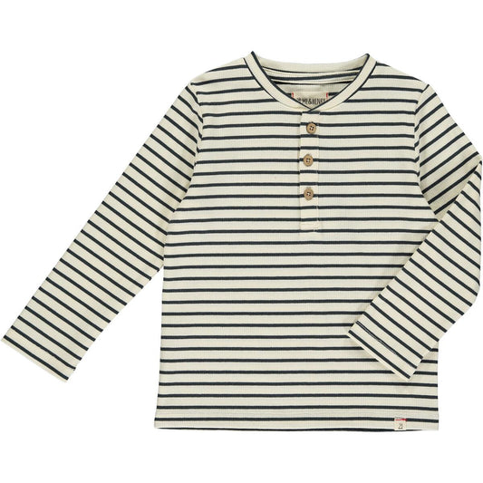 Me & Henry Adams Ribbed Henley Cream/Charcoal Stripe
