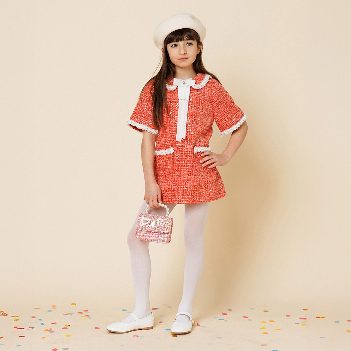 Petite Hailey Chloe Tweed Garment Dress Red