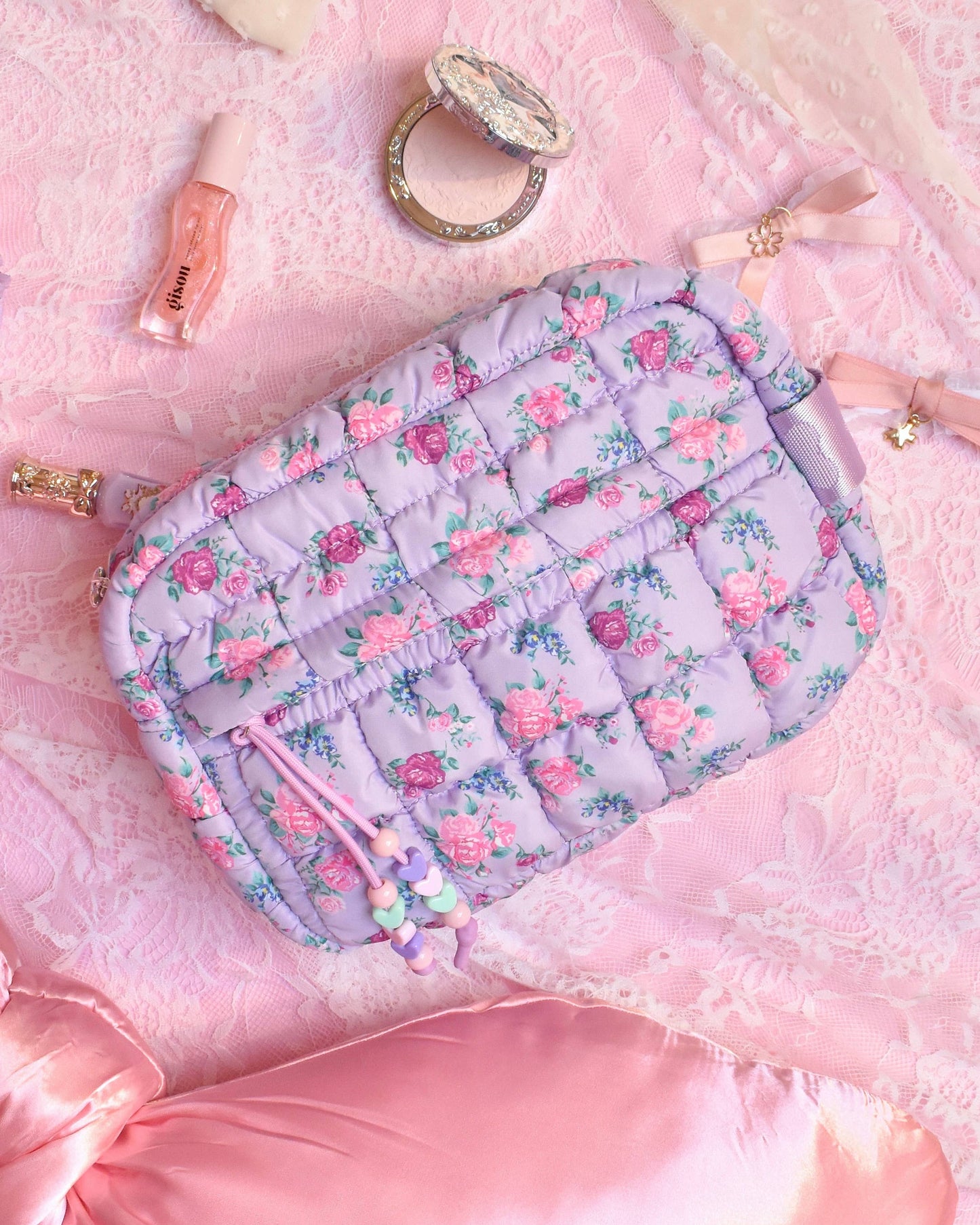 OMG Accessories - Quilted Scrunchies Floral Printed Pouch: Lavender Floral Print Scrunch
