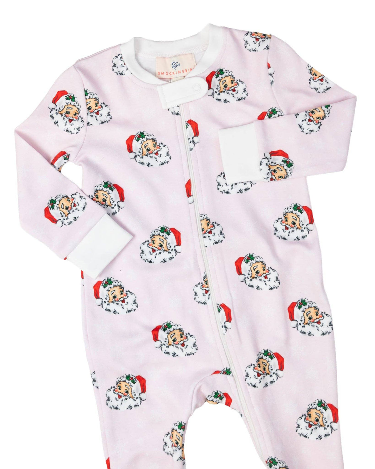 Smockingbird - Vintage Santa Pink Knit Zip Up Pajamas