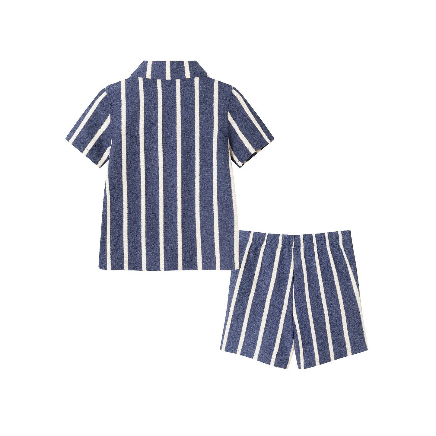 Andy & Evan - Kids Textured Terry Shirt & Short Set | Navy Stripe