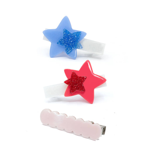 Lilies & Roses NY - Stars Double Red Blue 4th of July Patriotic Hair Clips