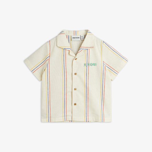 Mini Rodini Stripe Y/D Woven Ss Shirt in Offwhite