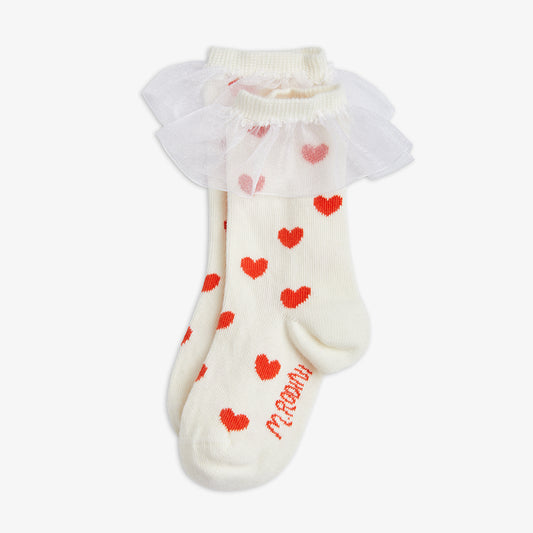 Mini Rodini Hearts Frill 1-Pack Socks in White