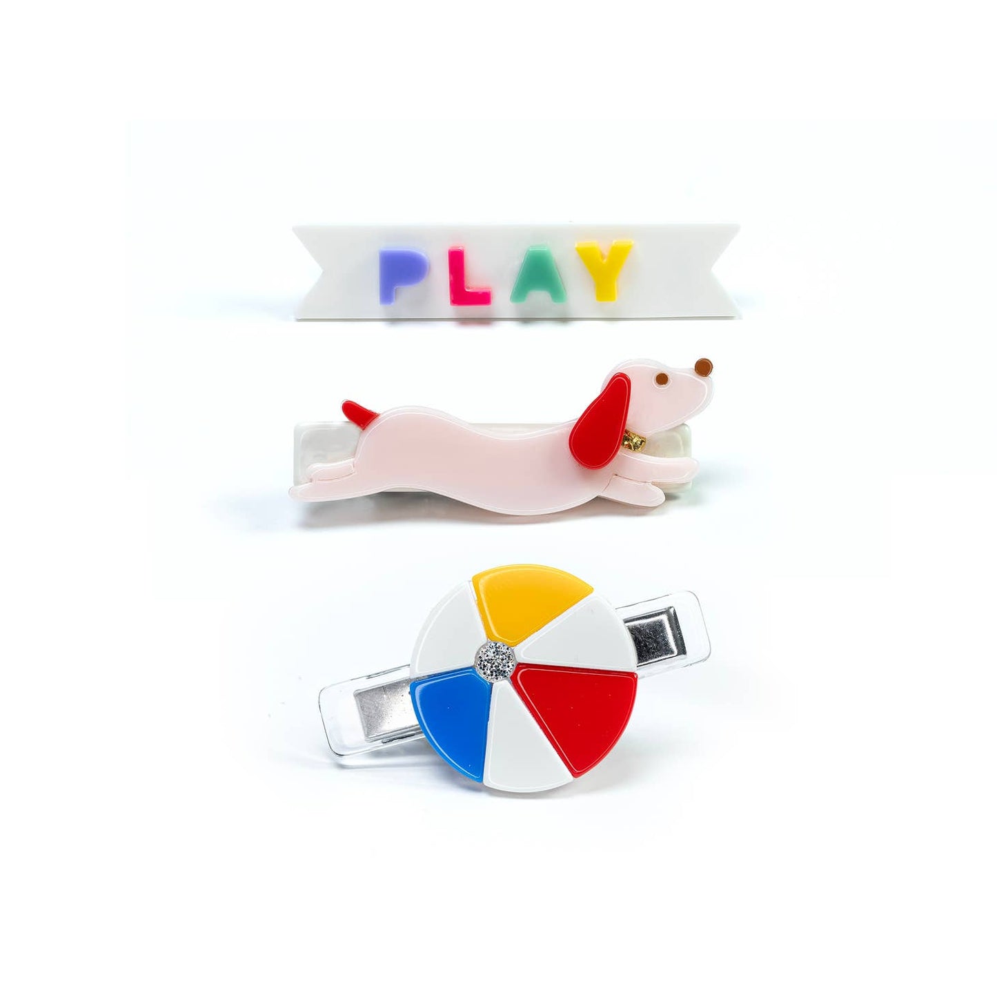 Lilies & Roses Wiener Dog & Colorful Ball Alligator Clips