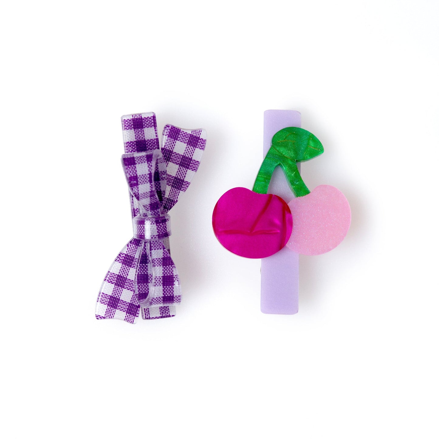 Lilies and Roses Cherry & Purple Checkered Bow Hair Clips