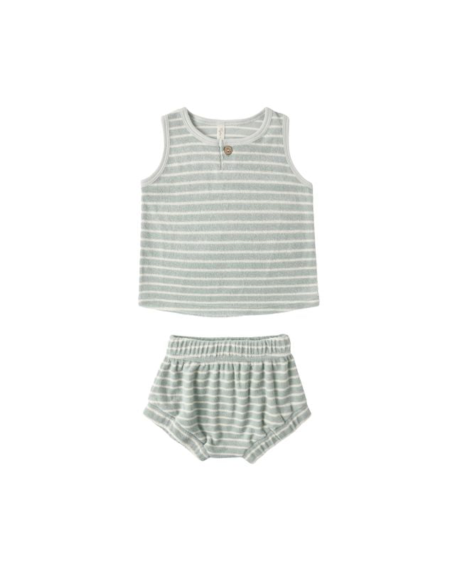 Rylee + Cru Baby Tank Set Seafoam Terry Stripe Seafoam
