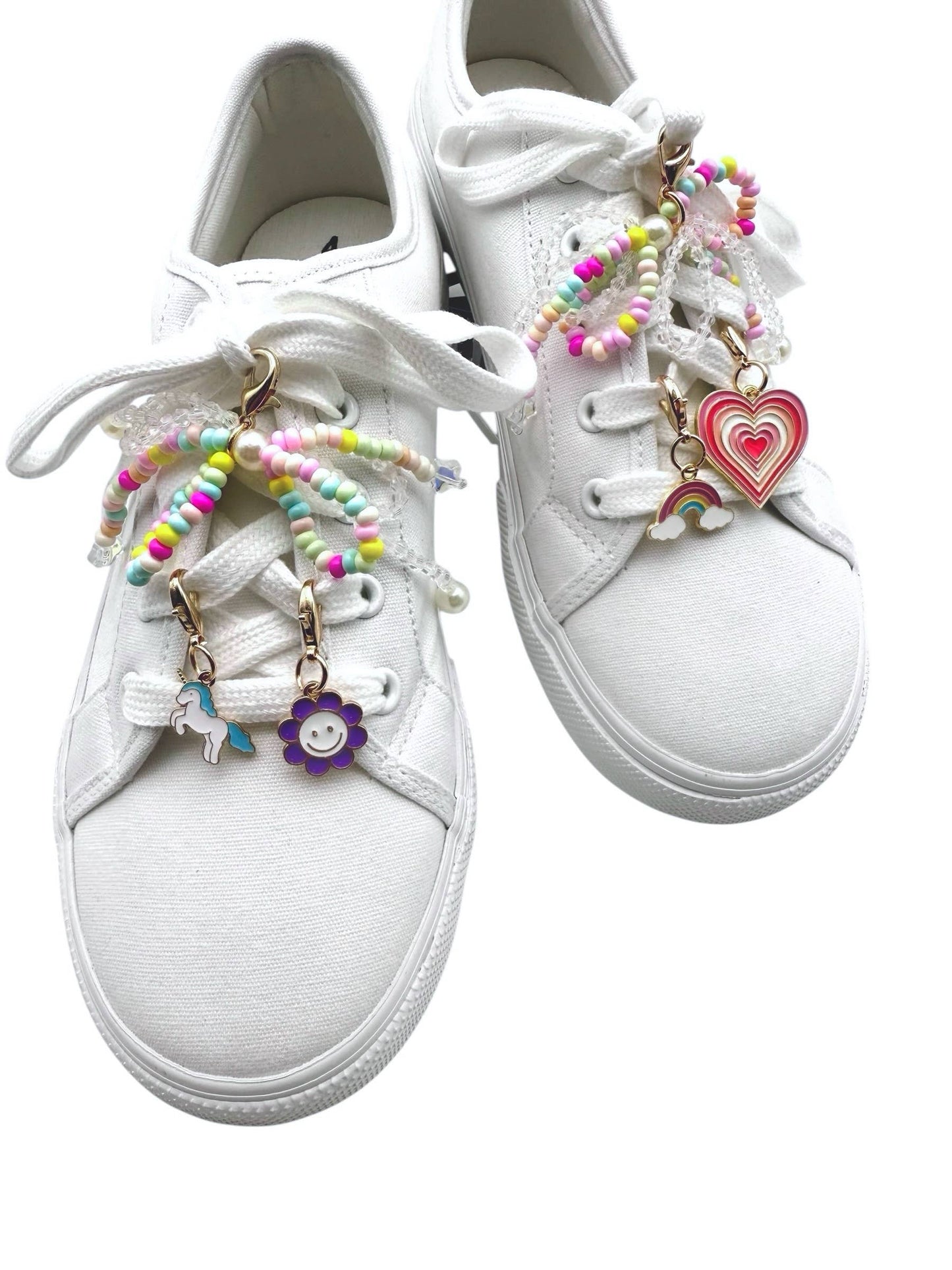 Mavi Bandz - Rainbow Bead Bow and Gold Shoe Charm Set for Shoelaces