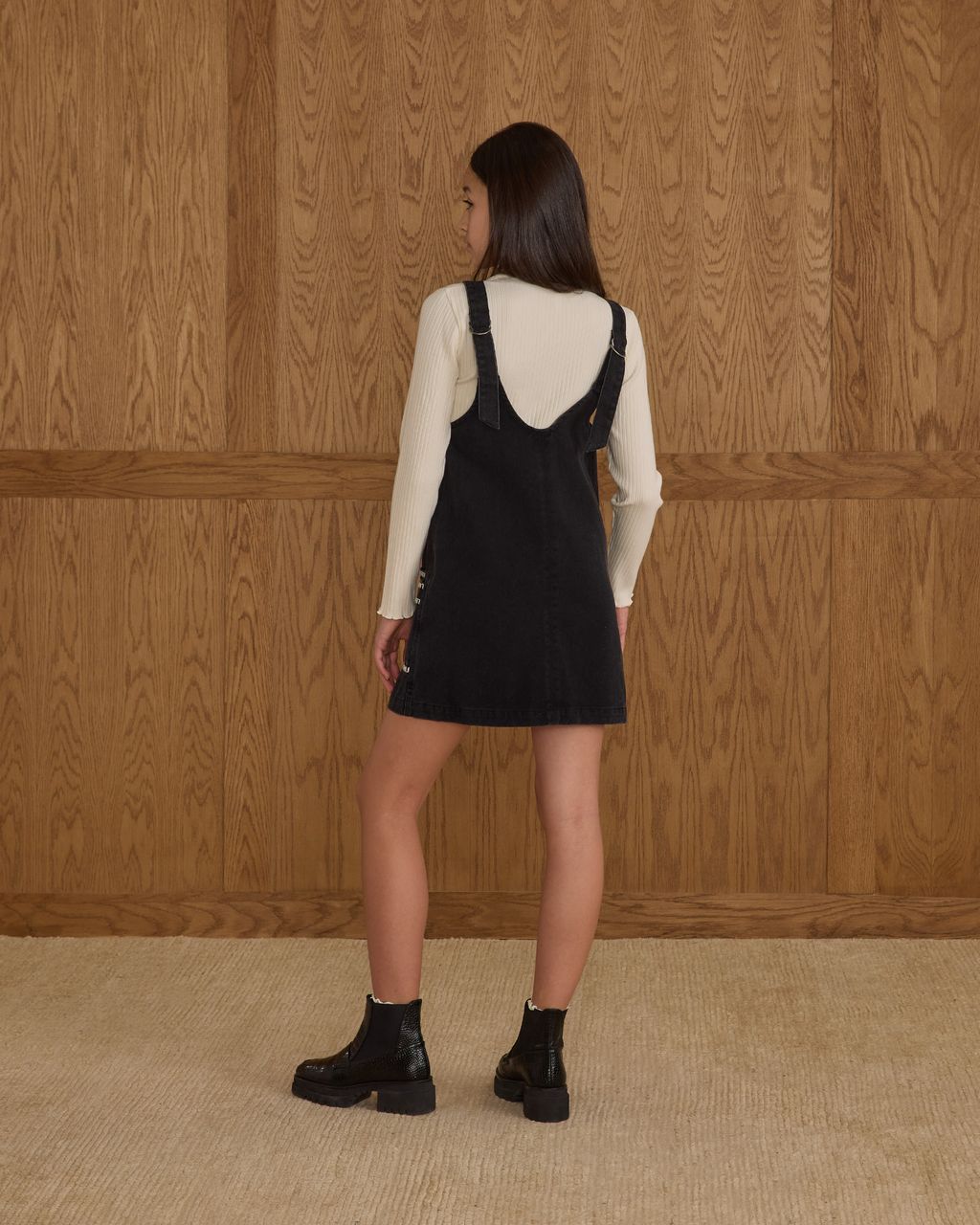 Rylee + Cru Teen’s V-Neck Overall Dress Washed Black