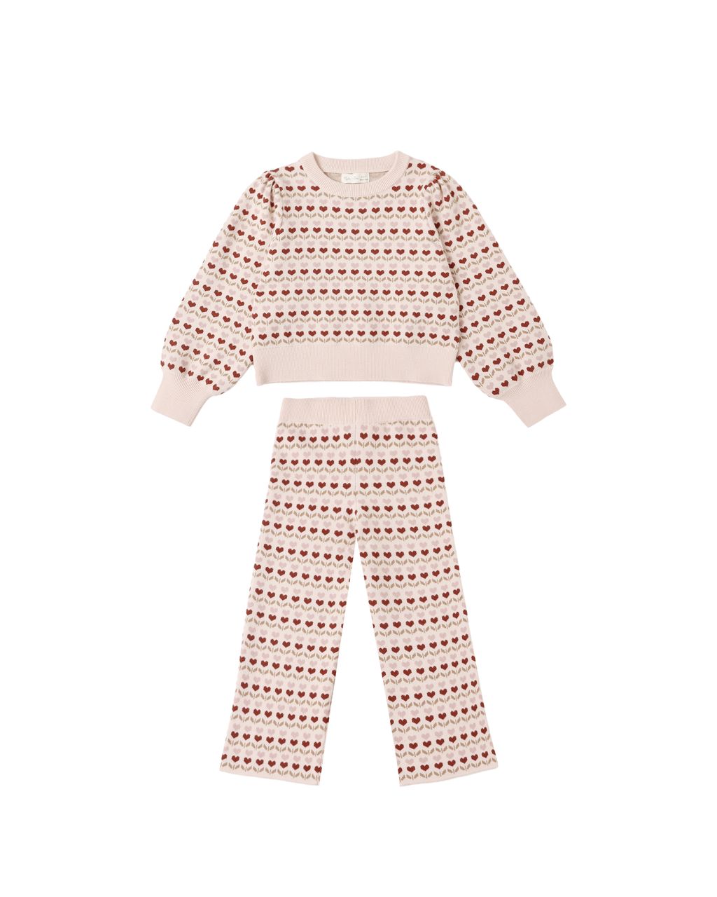 Rylee + Cru Jacquard Knit Set Ruby Hearts