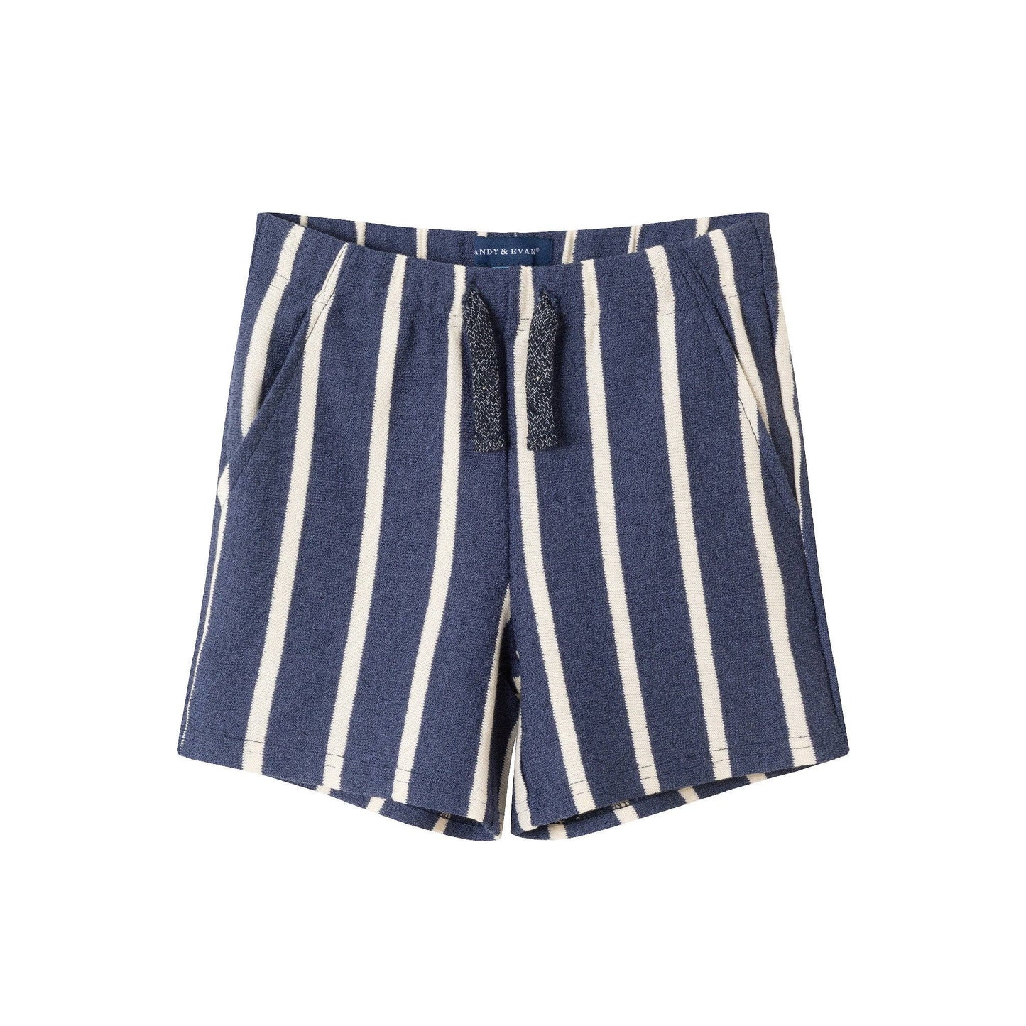 Andy & Evan - Kids Textured Terry Shirt & Short Set | Navy Stripe