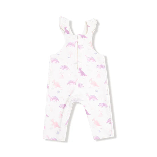 Angel Dear Front Placket Ruffle Overall Soft Dinos - Purple