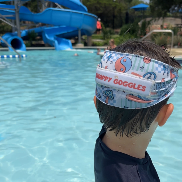 Snappy Goggles - Kids Swim Goggles – Floatable Fabric Strap (Ages 3+): Blue Current
