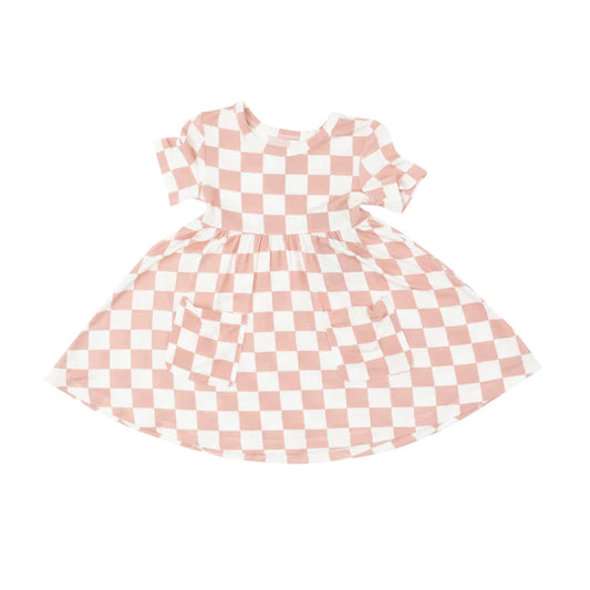 Angel Dear Checkerboard Pink Twirly S/S Dress