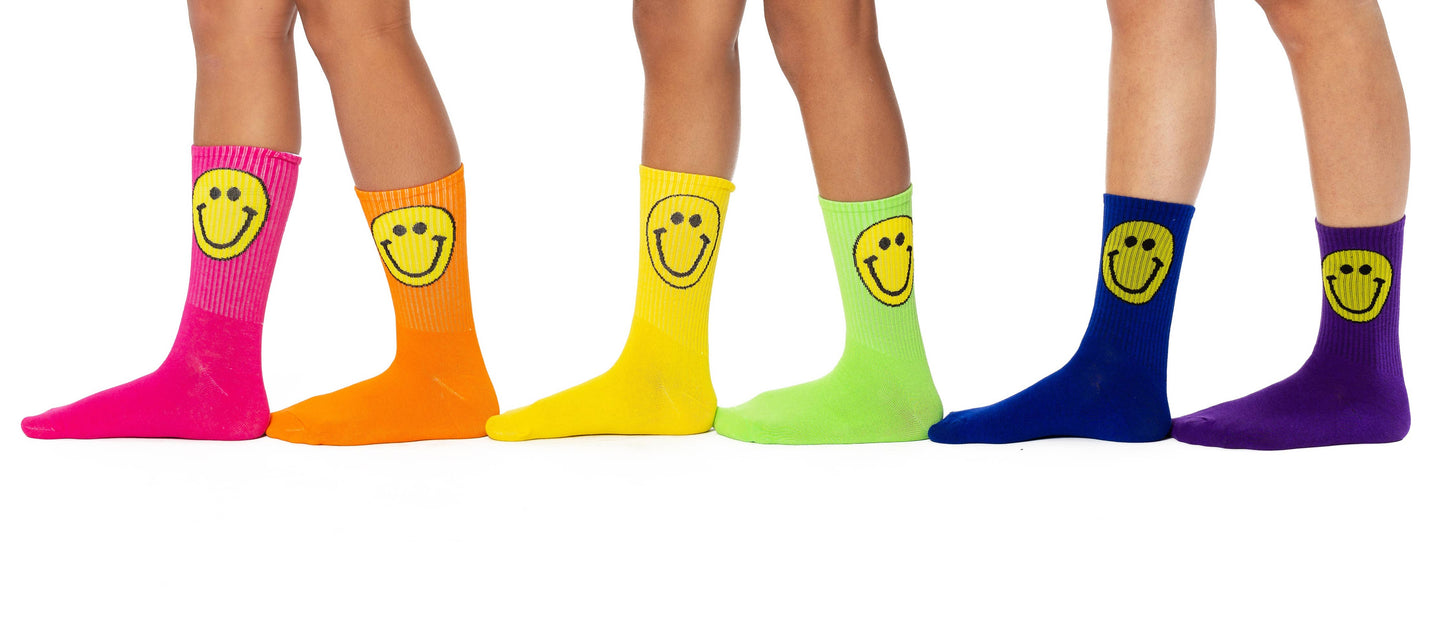 Malibu Sugar - Happy Face Socks for Girls - Hot Pink