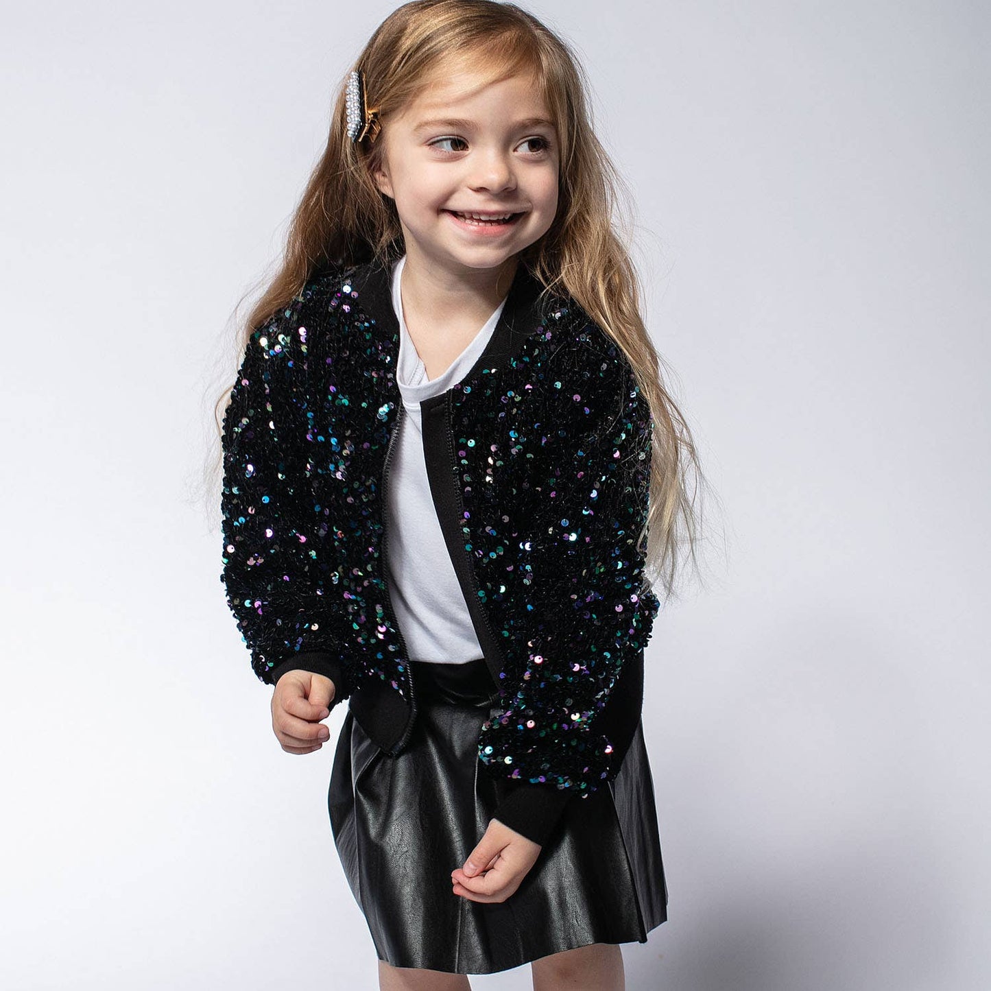 SEQUIN BOMBER JACKET: BLACK
