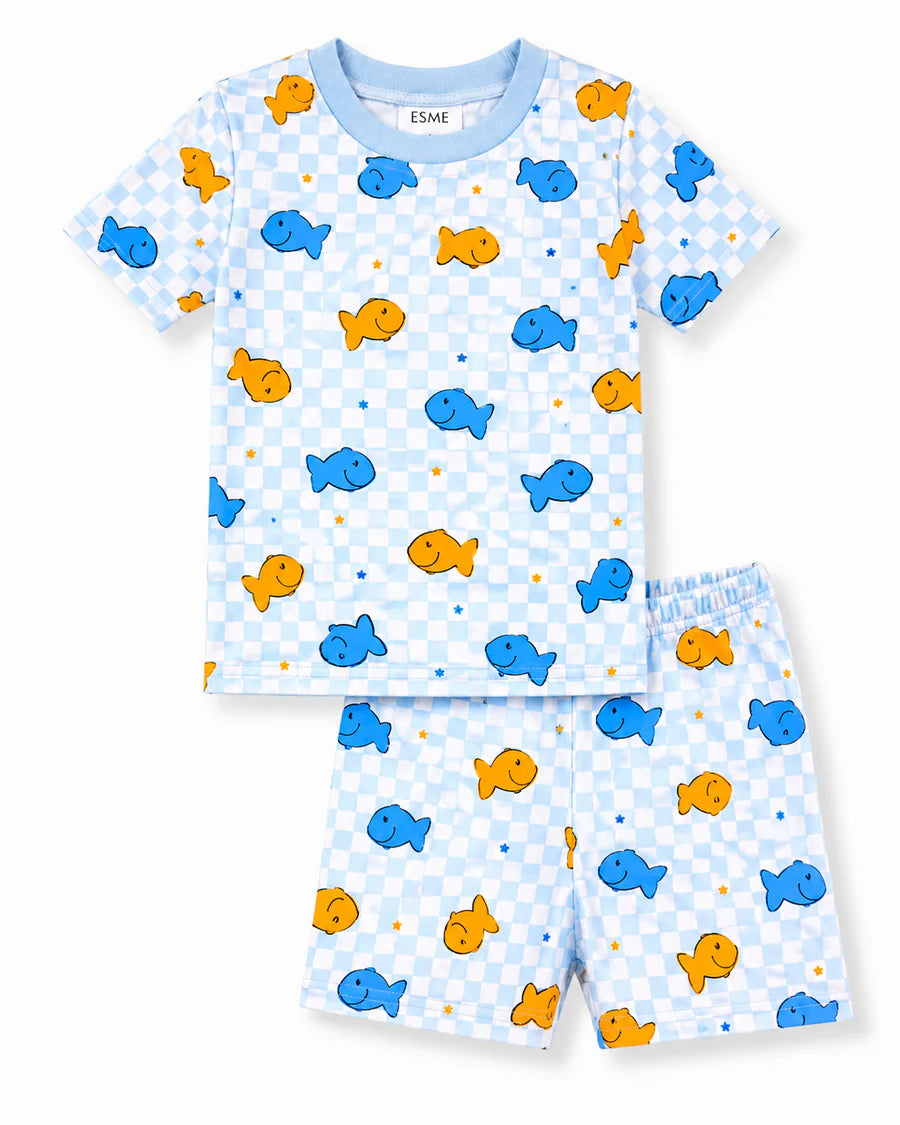 Esme Boys SS Shirt and Pants Pajama Set - Blue Goldfish