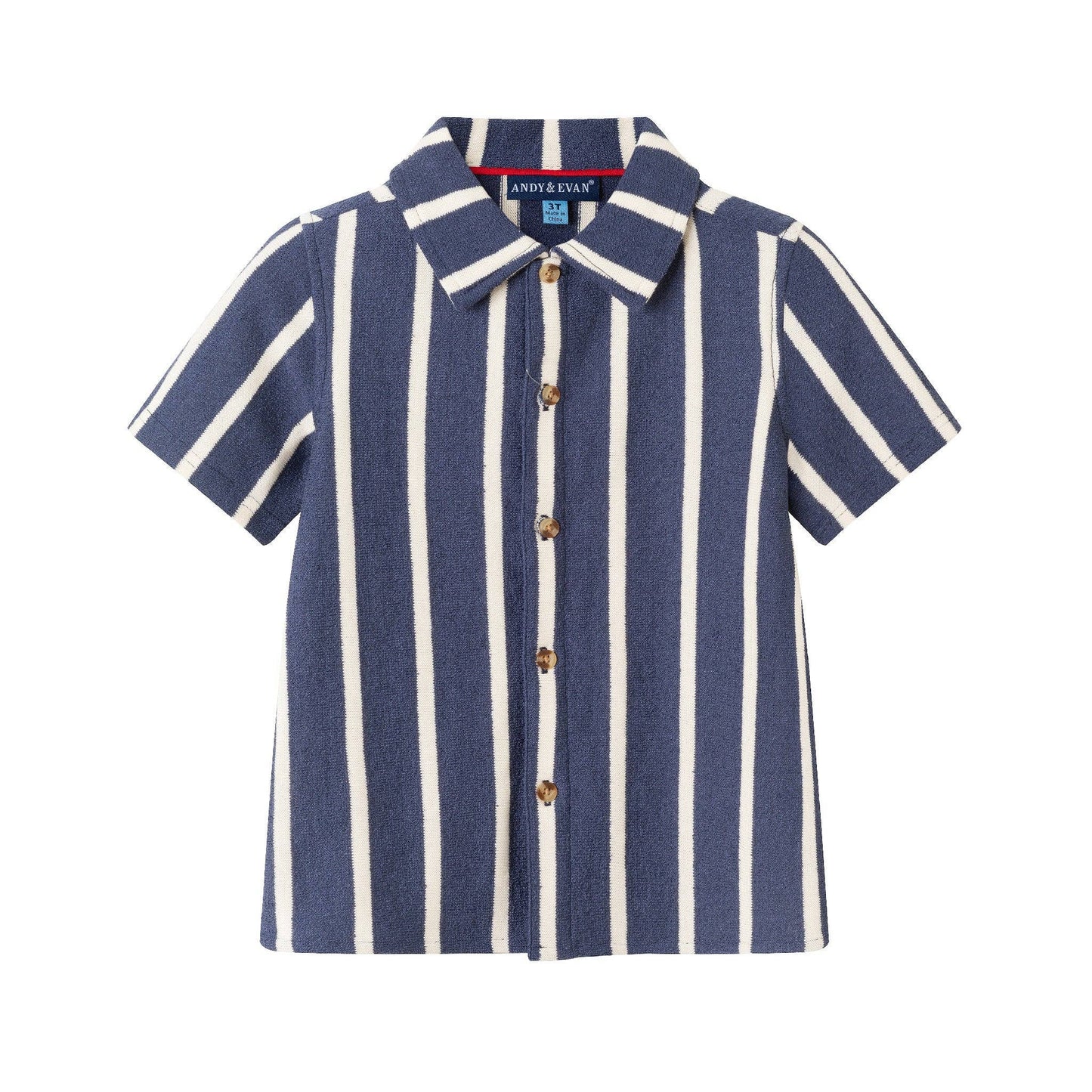 Andy & Evan - Kids Textured Terry Shirt & Short Set | Navy Stripe