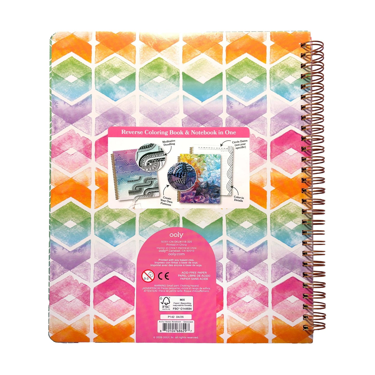 OOLY - Artful Notes Reverse Coloring Book and Notebook - Geoscape