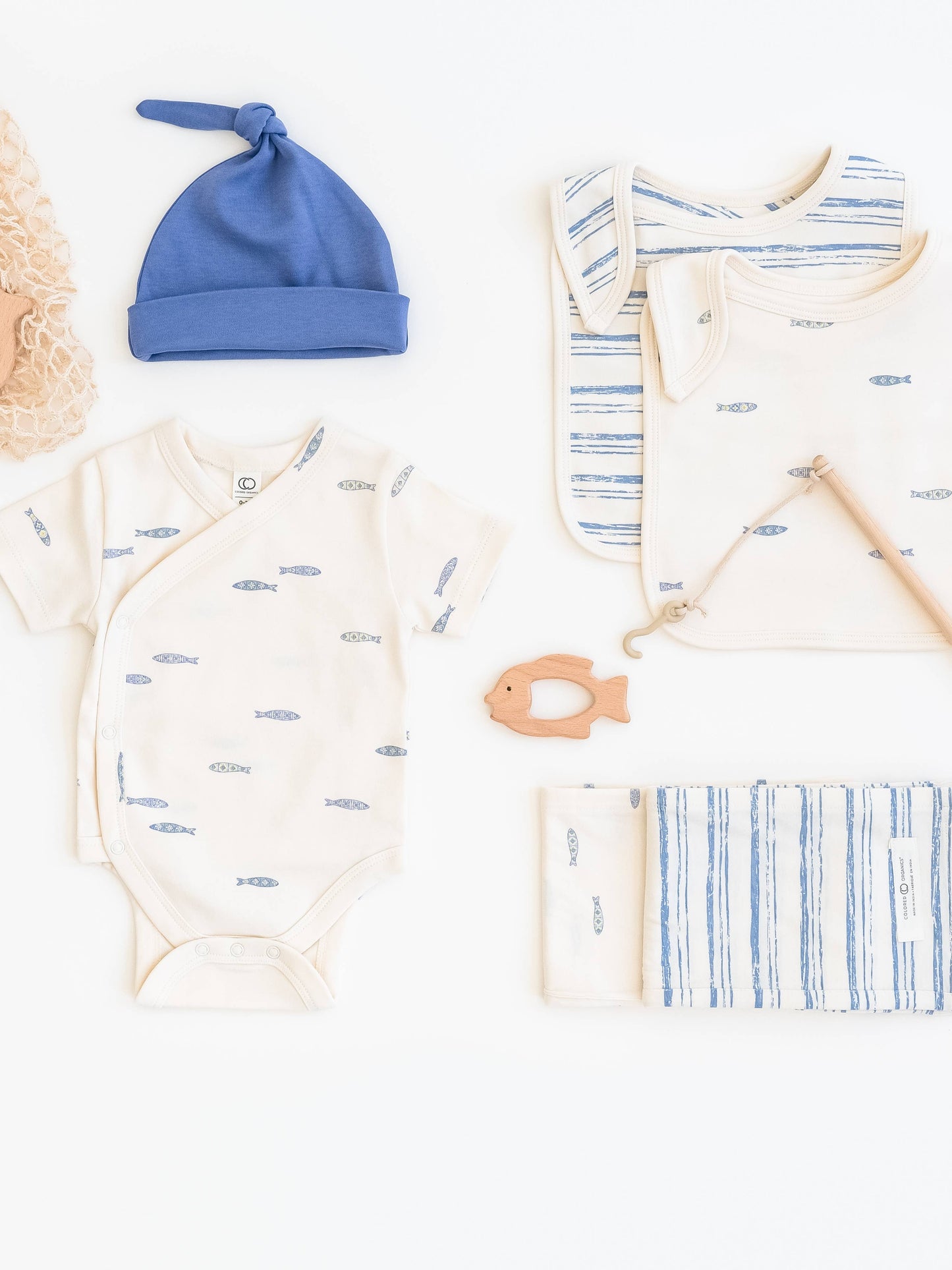 Colored Organics - Lark Short Sleeve Kimono Bodysuit - Fish / Marino + Rain