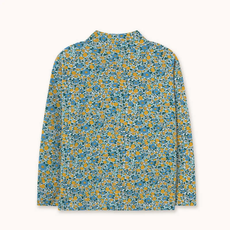 Tiny Cottons Flower Pattern Rib Mockneck Washed Blue