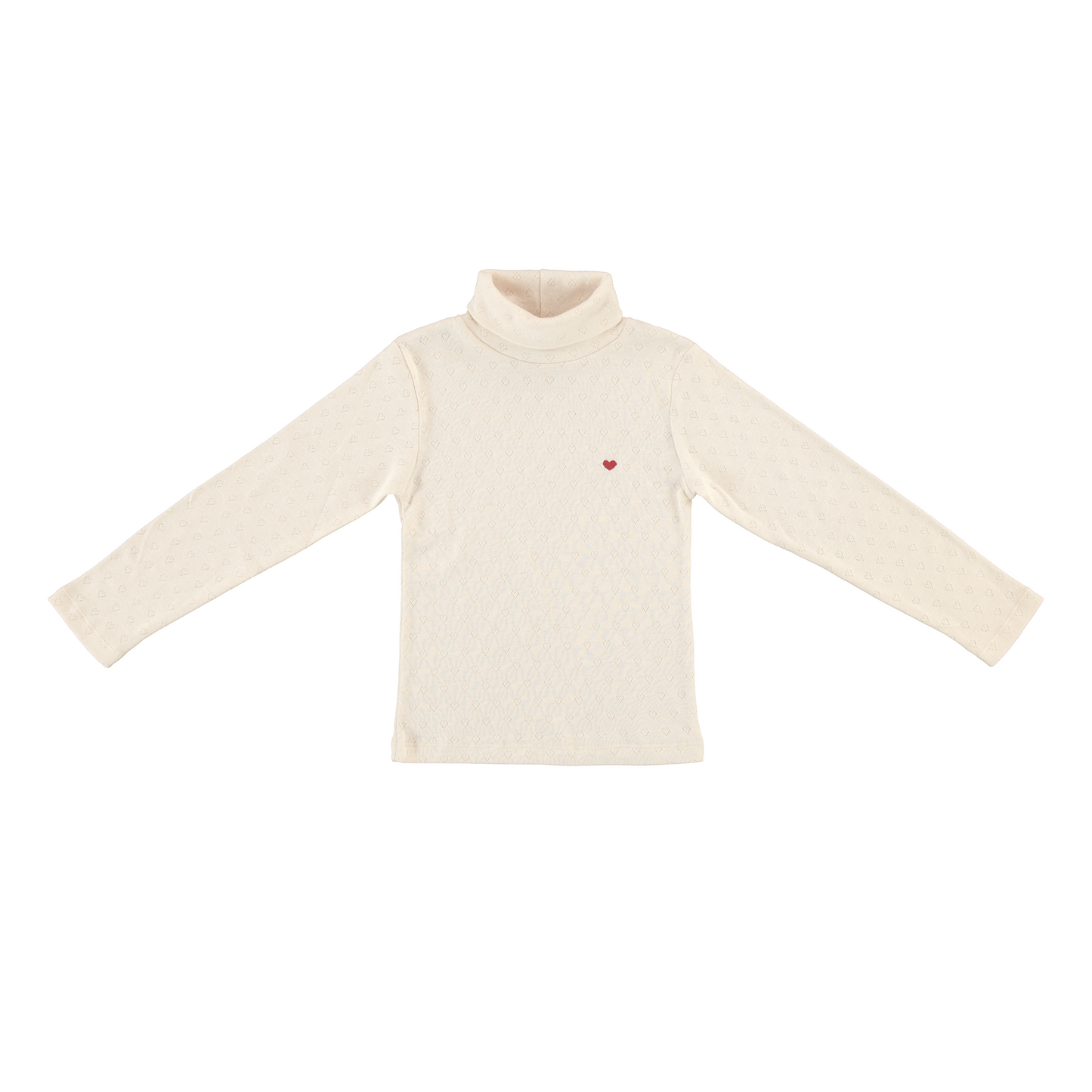 Bebe Organic Heart Turtleneck Natural Red Heart Pointelle