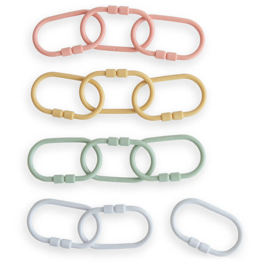 Mushie Chain Link Rings - Periwinkle/Mustard/Green/Coral