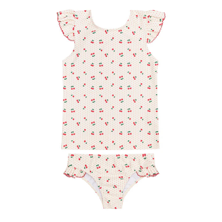 Minnow Girls Summer Cherries Ruffle Sleeve Rashguard Set