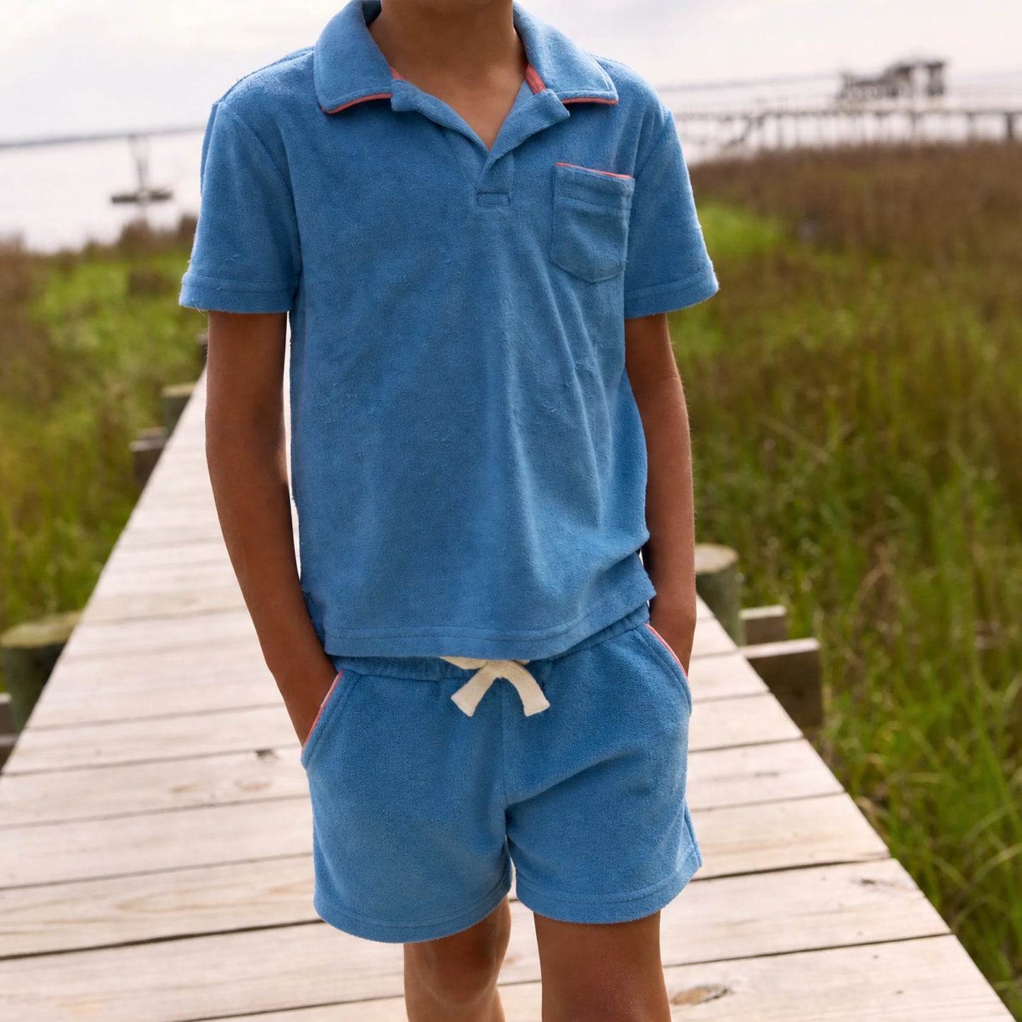 minnow boys cerulean blue french terry short