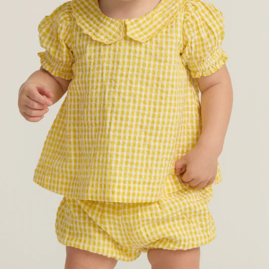Minnow Baby Girls Soleil Gingham Puff Sleeve Top and Bloomer Set