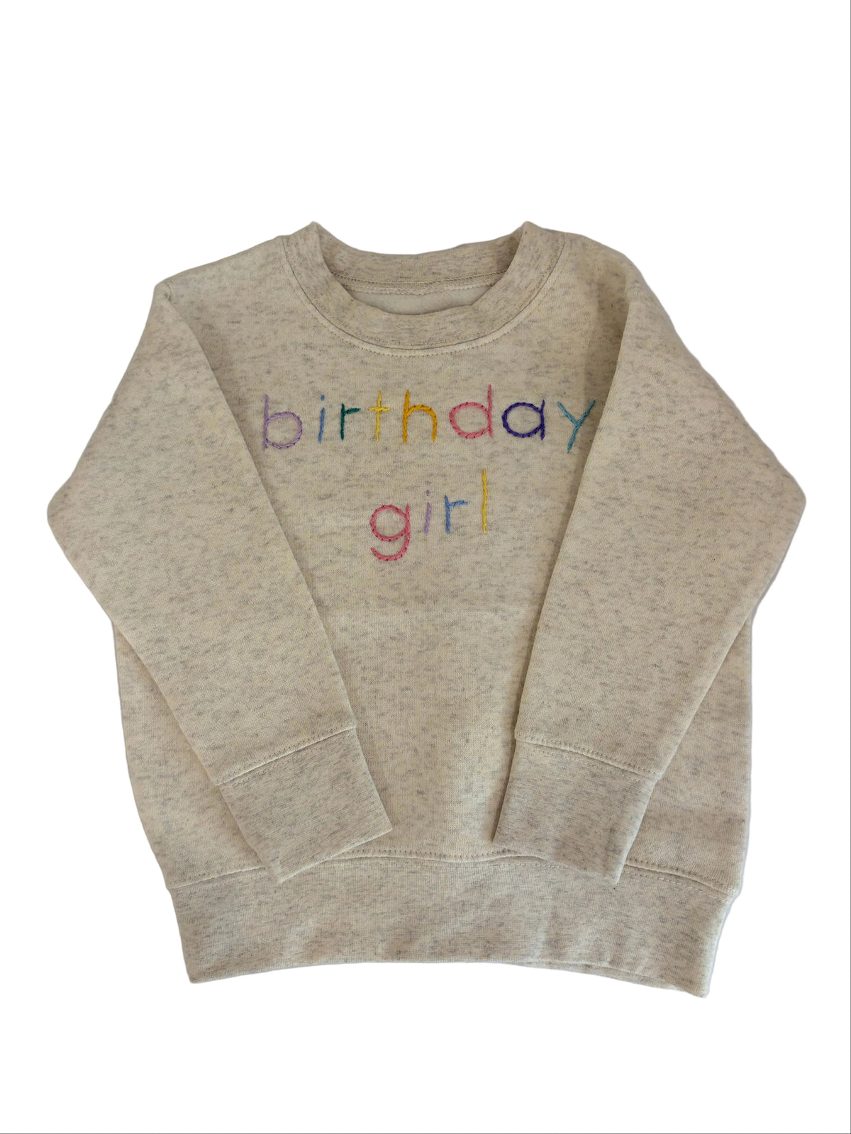 Sweet Olive Street Birthday Girl Pastel Rainbow Sweatshirt - Heather Cream