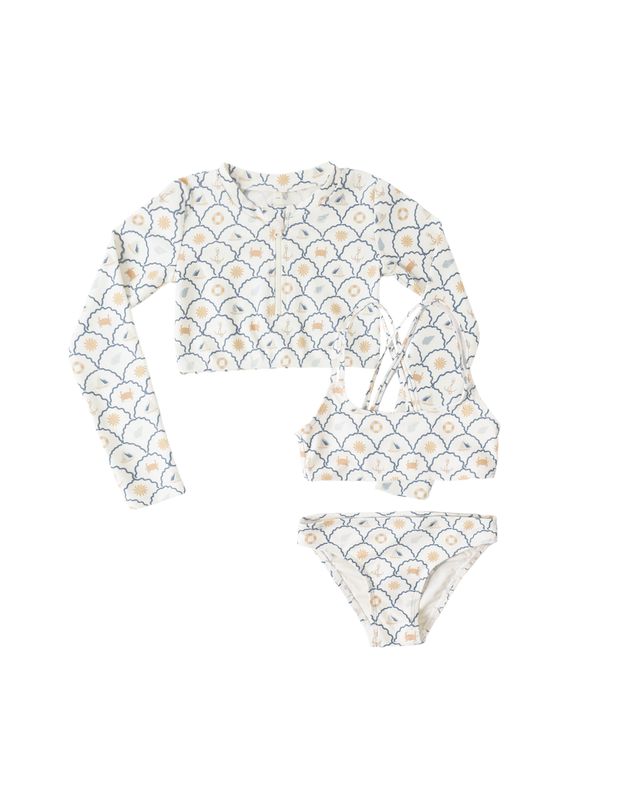 Rylee + Cru Crop Rashguard Set Nautical Ivory