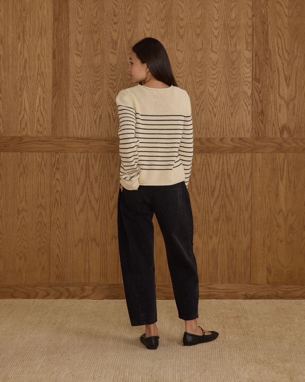 Rylee + Cru Teen's Round Neck Sweater Black Stripe