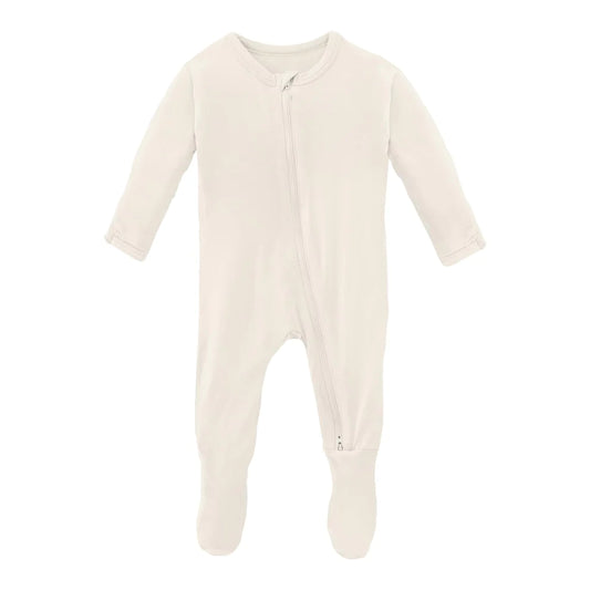 Kickee Pants Footie with 2 Way Zipper in Natural
