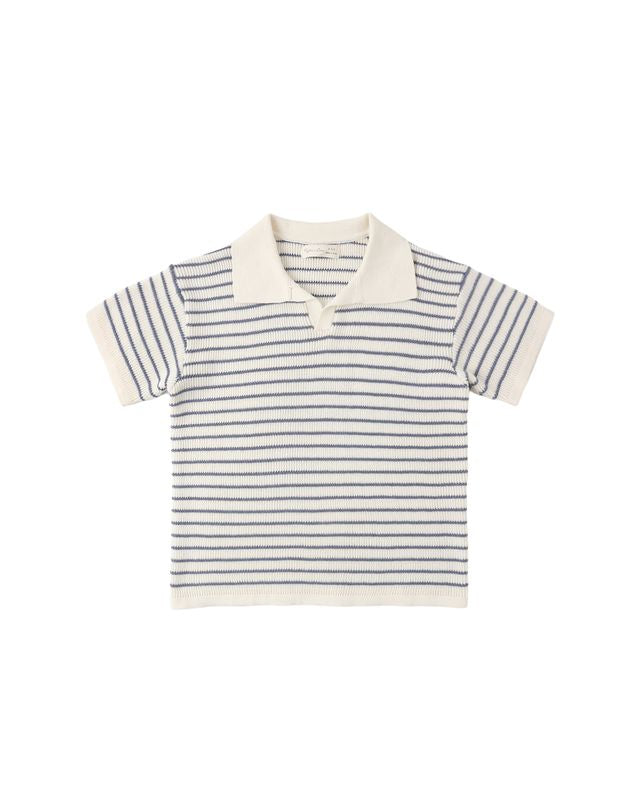Rylee + Cru Chandler Knit Polo Marine Stripe Ivory