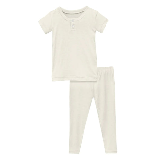 Kickee Pants Short Sleeve Henley Pajama Set in Natural