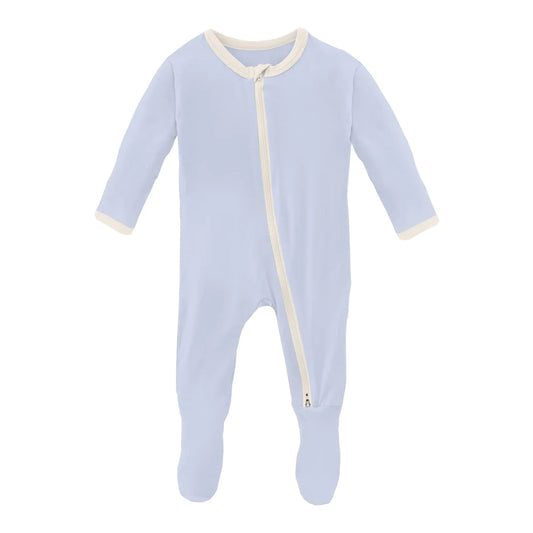 Kickee Pants Footie with 2 Way Zipper in Dew with Natural