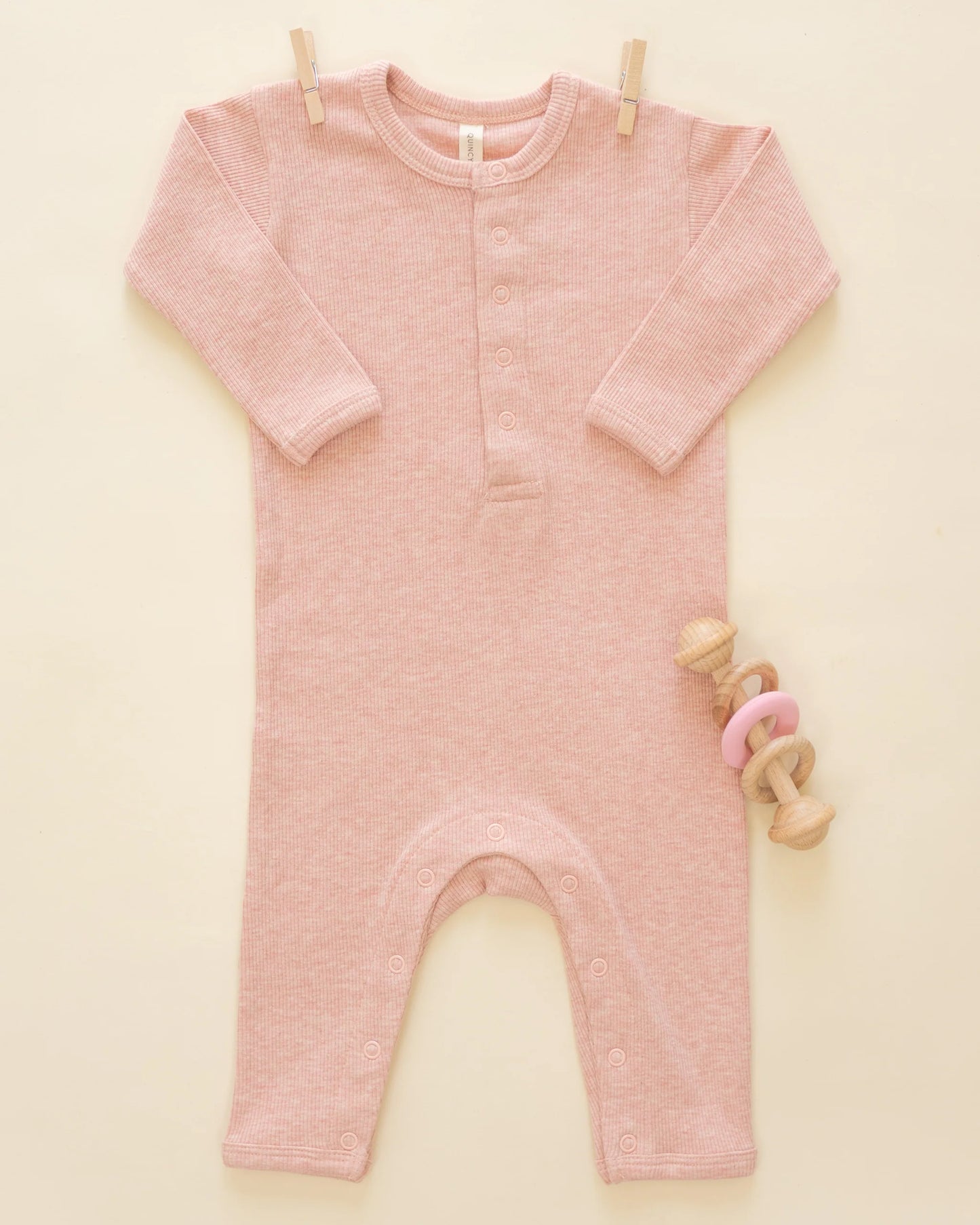 Quincy Mae Ribbed Baby Jumpsuit - Rose