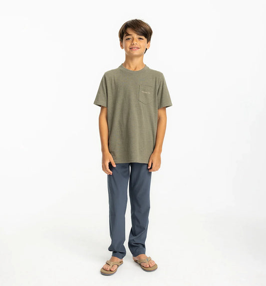 Free Fly Youth Redfish Camo Pocket Tee in in Heather Fatigue