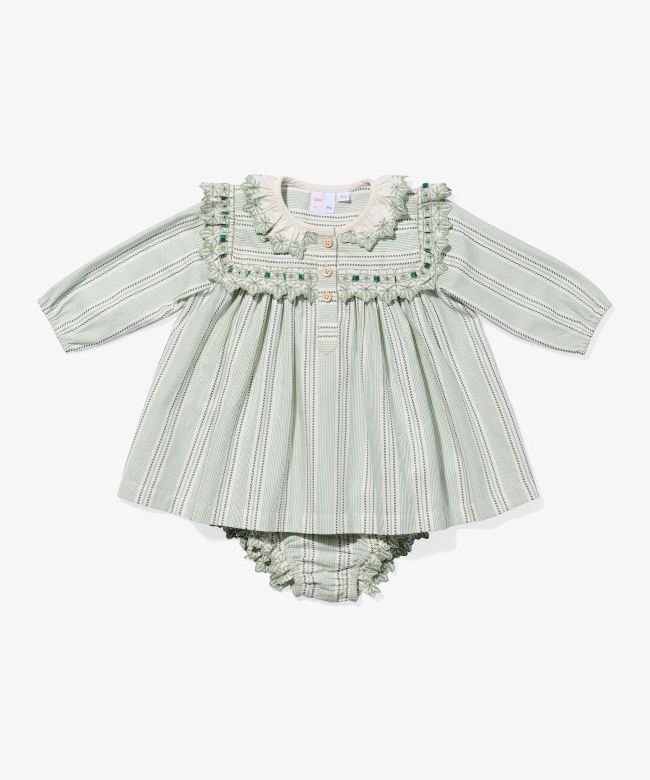 Oso & Me Sara Baby Dress- Sage Chevron Stripe