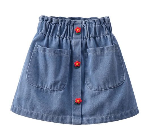 Jean Mini Skirt with Flower Buttons