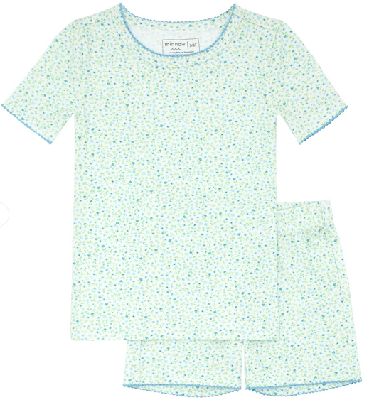Minnow Hibiscus Ditsy Shirt and Short Pima Pajamas Set