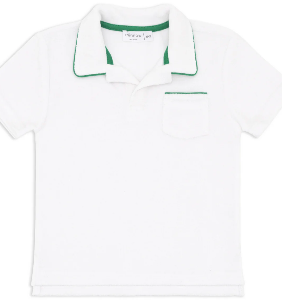 Minnow Unisex White French Terry Polo With Deep Mint Trim