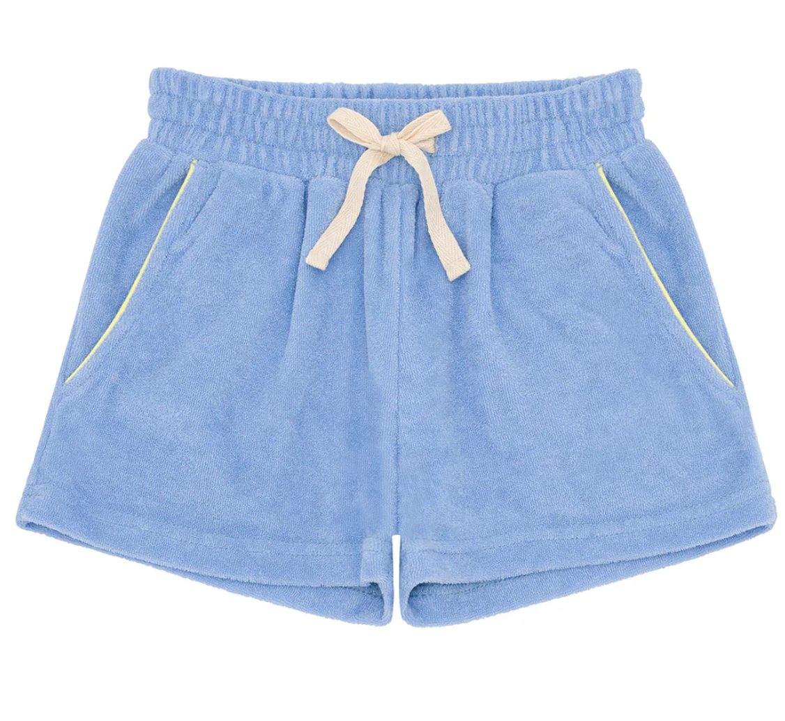 Minnow Boys Vista Blue French Terry Shorts With Butter Yellow Trim