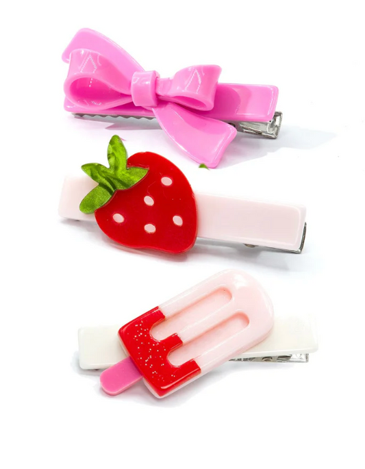 Lilies & Roses Popsicle Strawberry Pink Bow Clips