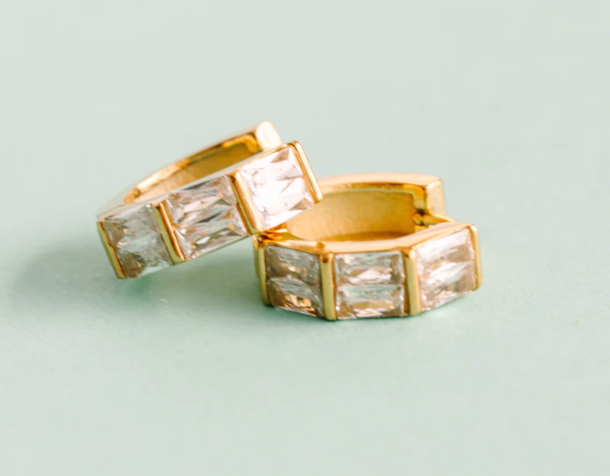Pierced Triple Baguette Huggies