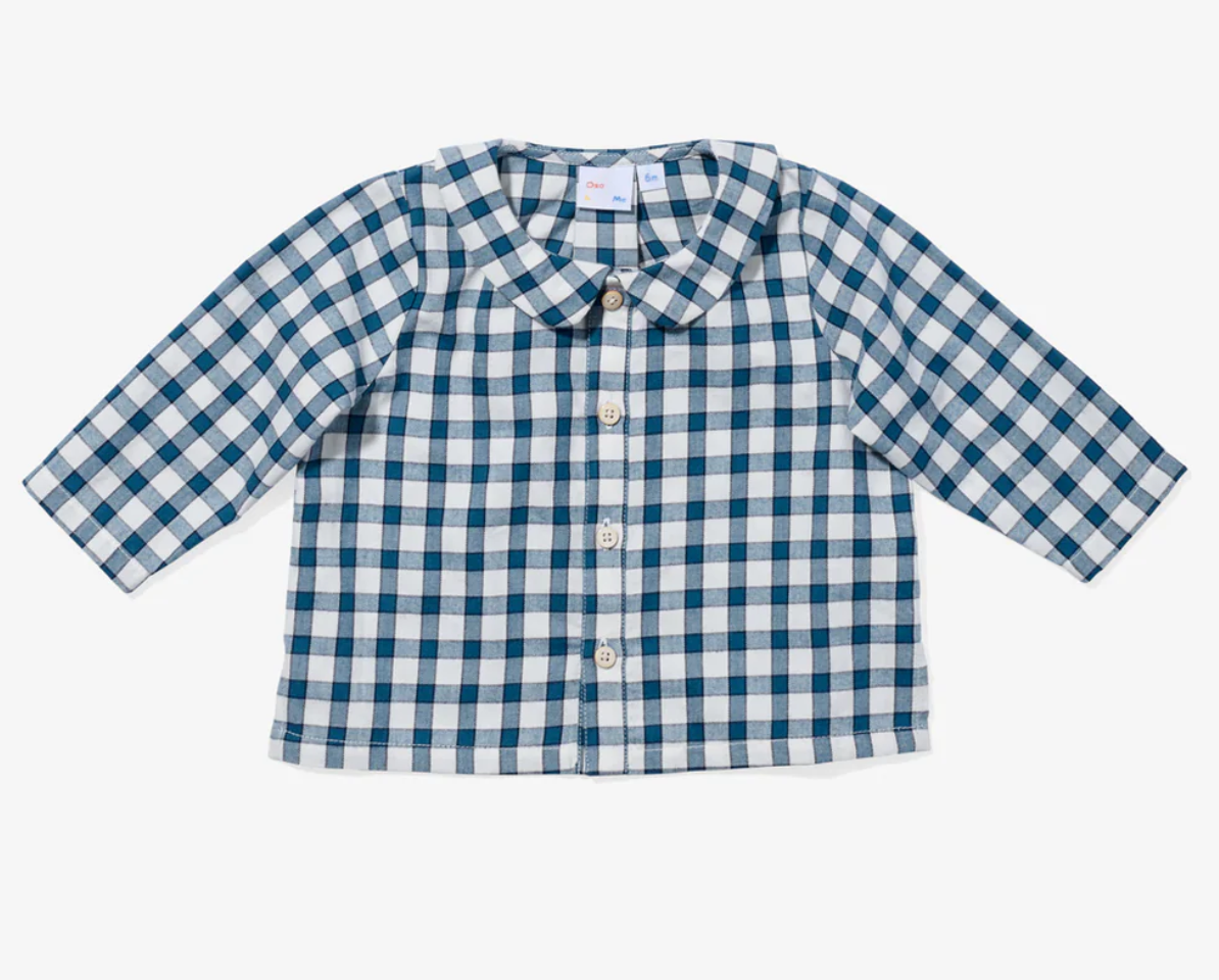 Oso & Me Jefferson Baby Shirt - Blue Picnic Check