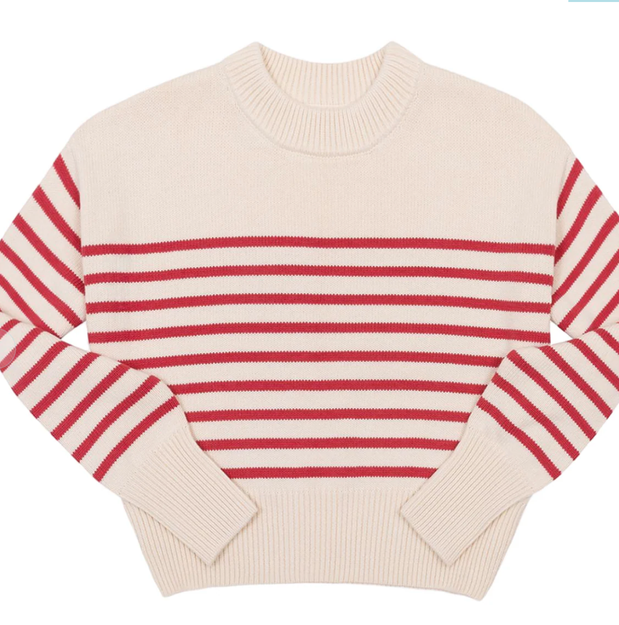 Minnow Women's Cream and Red Stripe Cropped Sweater