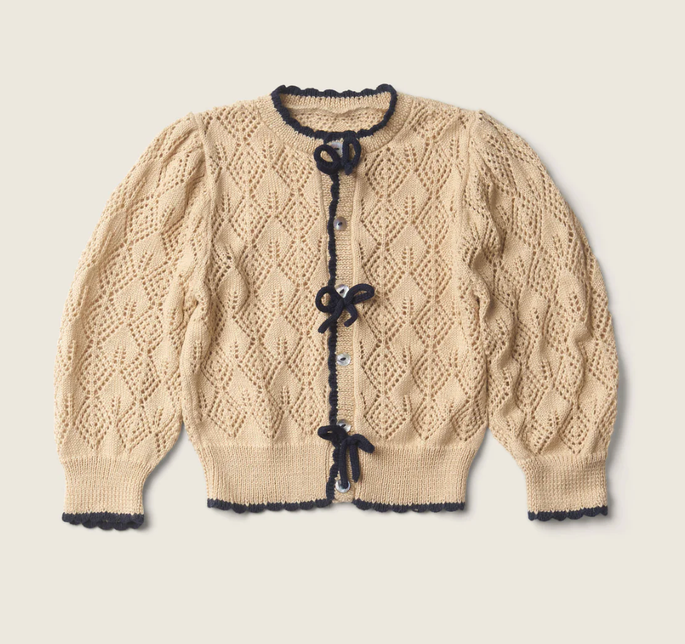Lali Kids Moss Bow Cardigan in Ivory / Bijou Blue