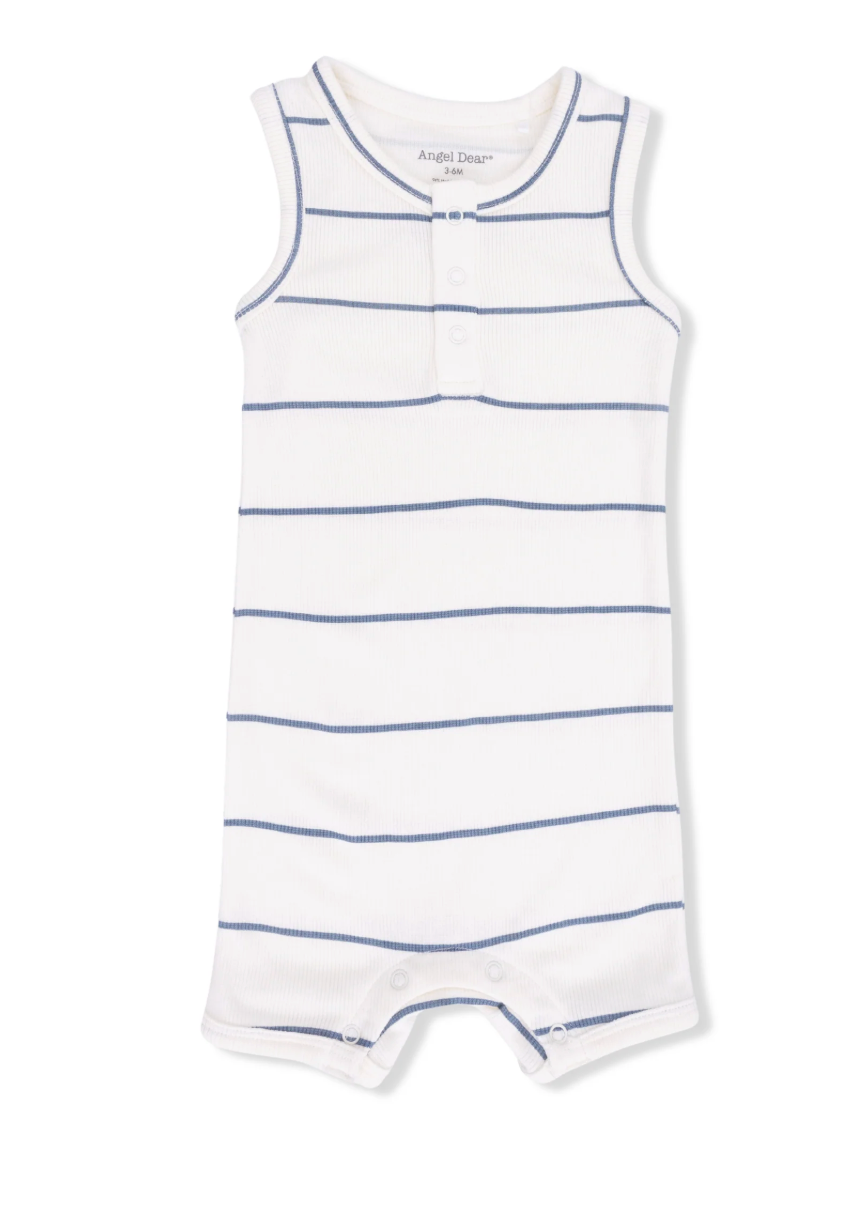 Angel Dear Henley Shortie Romper - Vintage Stripe
